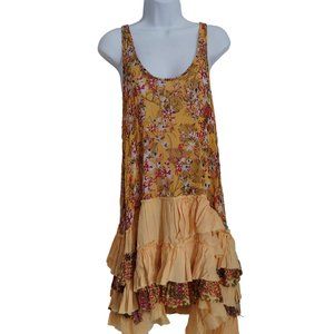 Free People One Yellow/Red/Green Sleeveless Tiered Ruffle Dress XS